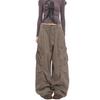 Jeans Vintage Lavado Plissado com Bolso Grande Moda Feminina Hiphop Hip-Hop Wide-Leg Roupa de Trabalho Calças Mop