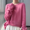 Nueva Prenda de Punto de una Sola Capa para Primavera y Otoño, 75% Cachemira, Color Sólido, Manga Larga, Suéter de Punto Pulóver con Cuello Redondo
