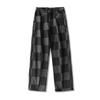 Jeans xadrez masculino estilo coreano moda outono rufião bonito perna reta perna larga calças moda marca retro calças soltas