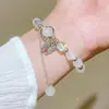 Pulseira Roxo Retrô Francês com Pérolas de Imitação para Meninas, Pulseira de Cristal de Design de Nicho High-End Ins, Joia para Melhor Amiga