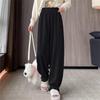 Pantalones de punto de capullo de flor con lazo al tobillo transfronterizos para mujer 2025 Otoño e Invierno Nuevo estilo Estilo holgazán Suaves y cerosos Pantalones de pierna ancha Pantalones casuales con lazo al tobillo