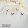 Accesorios Populares para Uñas con Borlas de Aleación y Diamantes Rosas, Colgante de Mariposa y Corazón de Plata Ultrabrillante de Lujo Ligero, Accesorios para Uñas Portátiles