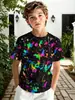 2026 Nuevo Estilo Transfronterizo de Moda Ropa Cómoda para Niños Camiseta de Manga Corta con Cuello Redondo Estampada en 3D Venta Directa de Fábrica
