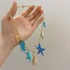 Colar de Estrela-do-Mar Azul e Concha para Mulheres, Acessório de Corrente de Clavícula Exagerada Estilo Férias na Beira-Mar