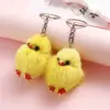Llavero Colgante de Peluche de Pato Amarillo Pequeño con Piel de Zorro Real para Bolsos de Niñas, Decoración de Llavero, Colgante de Mini Accesorio