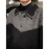 Chaqueta de punto de moda con costuras nuevas para invierno 2024, para hombre, gris de alta calidad, diseño suelto con sentido, suéter cárdigan de contraste