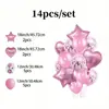 Los Más Vendidos de Amazon 14 Piezas Rosa Estrella de Cinco Puntas Corazón Globo de Papel de Aluminio Globo con Lentejuelas Paquete de 14 Globos