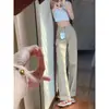 150 Jeans Rectos Cortos Estilo Retro Americano para Mujer Verano Cubre Cadera Cintura Alta Adelgazantes Pierna Ancha xs Alto
