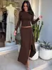 Estilo Europeu e Americano Amazon Comércio Exterior Nova Moda Casual Cor Sólida Manga Longa Gola Redonda Irregular Saia Longa Conjunto de Duas Peças para Mulheres