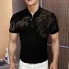 Camisa Polo de Manga Corta Estilo Europeo para Hombre, Nuevo Modelo de Verano con Pedrería de León, Top Camiseta Sencillo de Tendencia Estilo Coreano con Cuello de Solapa