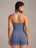 Conjunto de yoga y fitness estilo europeo y americano con cuello halter para mujer, cuello en V, realza el busto, levanta glúteos, para correr, conjunto deportivo de dos piezas