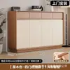 Zapatero de madera maciza color nogal para la entrada del hogar, almacenamiento integrado en cajón de gran capacidad, zapatero de entrada, de pie, contra la pared