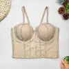 Camisola de Diseño de Nicho Estilo Francés Ceñida a la Cintura con Cadena de Pedrería y Perlas, Copa Integrada y Corsé de Ballenas, Adecuada para Uso Interior y Exterior