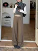 Pantalones Casuales de Punto Sueltos Estilo Coreano Caídos de Pierna Ancha para Mujer Otoño Cintura Elástica Adelgazantes Rectos de Largo Hasta el Suelo