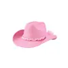 Sombrero de Vaquero de Fieltro Dulce y Picante, Cálido y Protector del Sol, con Lazo de Perlas y Cinta, Sombrero de San Valentín para Mujer, Sombrero Atmosférico