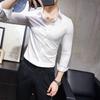 Camisa casual masculina de manga comprida slim-fit camisa de estilo coreano bonito bordado cabeleireiro novo espírito cara camisa não-engomar