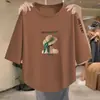 Camiseta de manga tres cuartos con descuento por sobrestock, nuevo estilo primavera-verano para madres, corte holgado, con bajo curvo irregular, para mujeres de mediana edad y mayores