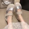 Bailarinas Francesas Planas Plateadas para Mujer con Faldas, Nuevos Zapatos Mary Jane Versátiles Verano 2025