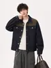 Chaqueta vaquera de solapa de ante empalmada estilo retro americano para hombre, chaqueta vaquera versátil de moda para primavera y otoño