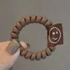 Estilo Cafetería de Leche Aro para el Cabello con Línea de Teléfono Sonriente Cuerda para el Cabello para Mujer Cuerda para el Cabello de Nuevo Estilo Cubierta de Cuero Aro de Goma de Alta Elasticidad Simple