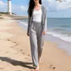 Moda Casual de Primavera 2026 para Mujer Conjunto de Color Sólido Chaqueta Cardigan Versátil Pantalones Rectos Conjunto de Dos Piezas