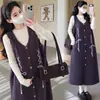 Conjunto de Dos Piezas Vestido Chaleco de Punto para Maternidad 2026 Otoño Nuevo Chaleco Suave con Lazo Vestido de Maternidad