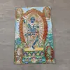 Tangka Bordado de Brocado: Mahakala de Seis Brazos, Mahakala, Cielo Negro, Pintura Colgante de Pasillo, Ksitigarbha Bodhisattva Bordado en Negro y Oro