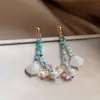 Brincos de Pérola em Concha de Cristal com Agulha de Prata Estilo Resort à Beira-Mar, Brincos de Luxo Leve e de Alta Qualidade, Brincos Estilo Boêmio