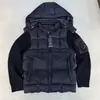 Diseño falso de dos piezas de CP Cross-Border COMPANY, con mangas separadas de punto acanalado y una chaqueta de algodón con capucha, en un estilo de moda urbana.