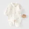 Macacão de Bebê com Fecho Inferior Fechado, Algodão Classe A, Sem Costura, Macacão de Bebê para Primavera e Outono, Roupas para Engatinhar ao Ar Livre, Macacão de Bebê Estilo Novo