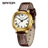 Relógio Quadrado Simples Sanda para Mulheres, Mostrador Vintage com Números Romanos, Pulseira de Couro Casual, Relógio de Quartzo Feminino, Venda Direta