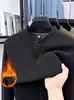 Moletom Espesso com Gola Alta de Um Botão e Forro de Lã para Homens, Moda Casual Versátil para Outono e Inverno, Camisa Base Top Quente para Homens