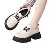 Zapatos de Cuero Pequeños para Mujer 2025 Primavera y Otoño Nuevos con Cordones Estilo Británico Retro Punta Redonda Mocasines de Fondo Grueso Zapatos de Una Sola Capa con Tacón Grueso
