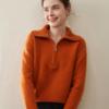 Suéter de Tricô Feminino Cashmere Outono Inverno Gola Alta Meio Zíper Manga Cortada Curto Espesso Estilo Preguiçoso Solto