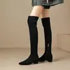 Botas elegantes e sexy acima do joelho com saltos finos (5cm), Botas longas de camurça elástica com bico fino, moda nova, outono/inverno 2026
