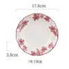 ShunxiangBanquete de FloresJuego de Vajilla de Cerámica para Uso Doméstico, Platos Rojos Festivos, Tazones de Arroz con Esmalte Debajo para Bodas