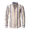 Camisa de hombre transfronteriza súper elástica talla grande, camisa de manga larga a rayas estampadas de negocios casual de alta gama para hombre