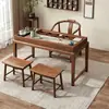 Novo conjunto de mesa de chá e cadeiras em madeira maciça estilo chinês, adequado para apartamentos pequenos, com um design simples e uma mesa de chá retrátil