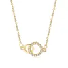 Collar con Anillo Doble de Plata de Ley s925 Full Diamante Lujo Ligero Exquisito Moderno Simple Versátil Diseño de Nicho Sentido Nuevo Estilo Cadena para Clavícula