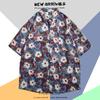 Camisa Havaiana de Seda Gelo Masculina Camisa Masculina da Moda de Manga Curta Verão Masculino Estilo Hong Kong Retrô Praia Flor Camisa Jaqueta Masculina