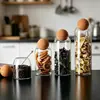 Caixa de Armazenamento de Grãos de Café em Garrafa de Vidro Pote de Armazenamento de Grãos para Cozinha Tampa Criativa de Cortiça Lata para Chá Pote Redondo Selado