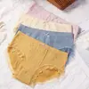 Bragas de Cintura Media con Ribete de Encaje para Mujer, Entrepierna de Algodón Puro, Jacquard Transpirable, Estilo Juvenil, Ropa Interior Cómoda sin Costuras