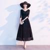 Vestido de Noche Negro para Mujer 2026 Nuevo Estilo Banquete Elegante Socialité Fiesta Vestido Se Puede Usar Casualmente Encaje Estilo Largo