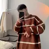 Otoño/Invierno 2026 Suéter de Punto Suave y Esponjoso Diseño de Bloques de Color Sentido del Diseño Casual Cálido Estilo Coreano Estilo Perezoso a Rayas