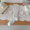 Calcetines estilo ballet para mujer con ribete de encaje de seda pura, calcetines hasta la pantorrilla para mujer, primavera y verano, de malla transpirable, sin costuras, calcetines holgados, calcetines largos