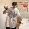 Camiseta Estilo Japonês de Manga Curta para Homens, Verão 2026, Oversized, Estilo de Rua Único, Roupa de Casal, Top Tendência de Manga 3/4