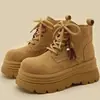 Zapatos de Tobillo de Suela Gruesa de Estilo Retro Británico con Borlas, Cordones, Cómodos, Suela Suave, Versátiles, Mate, Nuevos para Primavera/Otoño 2026