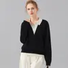 [100% Lã de Ovelha] Outono e Inverno Falso Duas Peças Elegante Roupa de Trabalho Gola Zíper Pescoço Suéter de Lã Tricotado