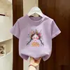 Camiseta de Manga Curta para Meninas Verão 2026 Nova Blusa 100% Algodão Fina Camiseta de Verão Infantil Tamanhos Médio e Grande Camisa de Meia Manga de Verão para Crianças
