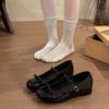 Zapatos Mary Jane de Moda con Lazo y Punta Baja para Mujer 2025 Verano Nuevos Estilo Coreano Tacón Grueso Elevadores Zapatos Pequeños de Cuero Rojos